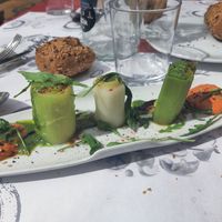 Leeks with romescu sauce at L'Encant Vegetaria in Barcelona
