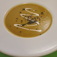 This soup was delicious. Like a cream of broccoli soup type. at L'Encant Vegetaria in Barcelona