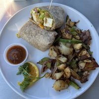 mexican breakfast burrito vegan with tofu and soy cheese  at Swami's Cafe in San Diego