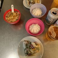 Steamed buns, summer rolls and miso soup at Knees to Chin in Brussels