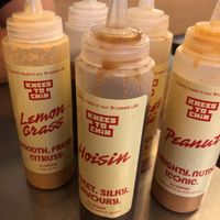 their homemade sauces (all vegan)  at Knees to Chin in Brussels