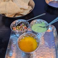 Popadums and chutneys at Bhaji Pala in Gatley