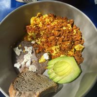 Scrumbled tofu with beans  at Mora Mora - Condesa in Mexico City