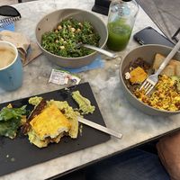 Breakfast bagel, salad, tofu bowl  at Mora Mora - Condesa in Mexico City