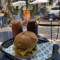 Today bagel and smoothies  at Mora Mora - Condesa in Mexico City