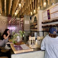 Indoor seating  at Sambazon in Tel Aviv