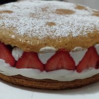 Beautiful strawberry cake at Epicerie Muscade in Montreal
