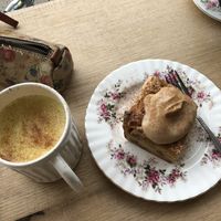 Golden milk latte + pain perdu aux pommes at Epicerie Muscade in Montreal