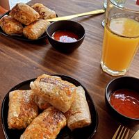 Ricepaper dumplings and Maracuja juice  at Fräulein Grün in Garmisch Partenkirchen