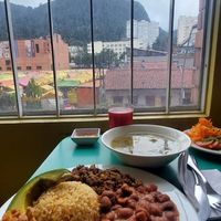 Bella vista a la 7ma y a Monserrate,  Bandeja paisa Deliciosa at Vegetariano Zukini in Bogota