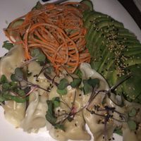 Veggie potstickers (add avocado) the dipping sauce is bomb  at Tsunami in Annapolis
