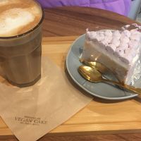 Latte and taro cake at Shochiku-en in Tokyo