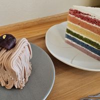 Rainbow cake and Mont Blanc cake at Shochiku-en in Tokyo