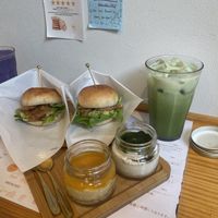 Very nice burger and desserts . The burger I bit small but it is perfect for breakfast. The smoothie and cold matcha drink were amazing.Delicious food and cozy place.   at Shochiku-en in Tokyo