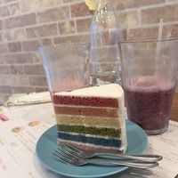 Rainbow cake. It's not too sweet but it's very good.    at Shochiku-en in Tokyo