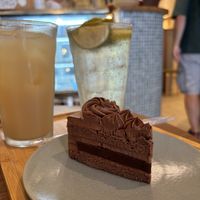 Chocolate cake, apple juice and soda  at Shochiku-en in Tokyo