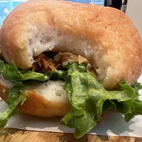Tamago Burger. Has tofu skin and avocado mash on super soft bread  at Shochiku-en in Tokyo