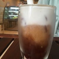 Black tea with salty cream cheese for 450, unusual great combination 👍 at Shochiku-en in Tokyo