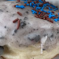 Cookie Monster vegan donut.  Wowzer!  Soooo good!!!!  at Crave Doughnuts in Whitby