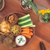 Vegan snack platter with mango chutney, salsa, and coconut sour cream.  at The Native in Weligama