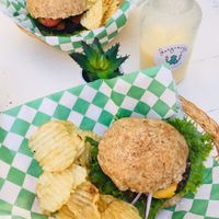 Cheeseburger, terriaki burger and mango ginger smoothie! 😍 at Changomango in Merida
