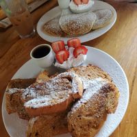Vegan French Toast and Vegan Pancakes with Vegan whip cream at De Gustibus Bakery in Puerto Viejo De Talamanca