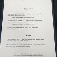 Veg menu at Javier's in San Diego