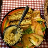 Houmous and bread  at Casa Omedeto in Armenia