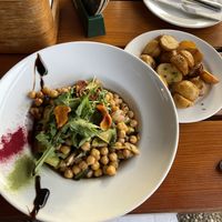 Hot chickpea salad with mushrooms and zucchini  at Central Restaurant in Vysoke Tatry