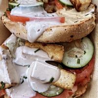 Hummus bagel  at Pressed Cafe in Newton