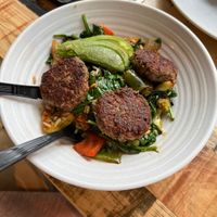 Vegan sweet and spicy kebab bowl  at Pressed Cafe in Newton
