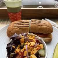 Vegan kebab sandwich and green monster smoothie  at Pressed Cafe in Newton