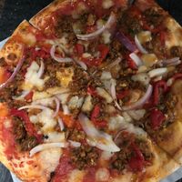 Sausage and pepper pizza at Virtuous Pie in Victoria