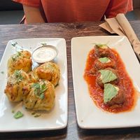 Italian meatballs and garlic knots at Virtuous Pie in Victoria