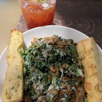 Kale Caesar Salad with Chicken and Michelada.  at Virtuous Pie in Victoria