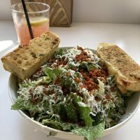 Caesar salad & strawberry lemonade 💖  at Virtuous Pie in Victoria