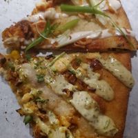 Cauliflower Wing Pizza and Corn Pizza at Virtuous Pie in Victoria