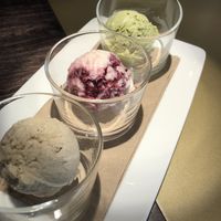 B-T Classic Vanilla, Marionberry Cheesecake and Matcha Coconut Ice Cream  at Virtuous Pie in Victoria