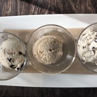 T to B: cookie dough, chai and mint chocolate chip! at Virtuous Pie in Victoria