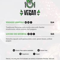 Vegan part of menu at Ayawaska in Petaluma