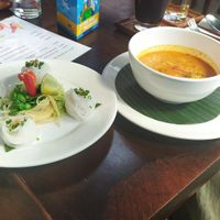 The coconut soup contains egg - ask for no egg! at Mini Makphet in Vientiane