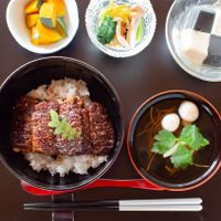 Amazing mocked eel rice bowl set at Toshie's Kitchen in Kobe