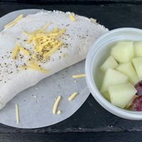 Tapioca pancake filled with palm of hearts and cheese  at Brasil Vegano Cafe in Guildford