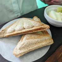 Ham and cheese toastie + fruit bowl at Brasil Vegano Cafe in Guildford