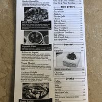 Vegetarian menu at Jasmine's Restaurant in Del Valle
