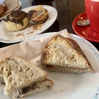 Mushroom & sundried tomato toastie/cheese & ham toastie at Odete Bakery in Porto