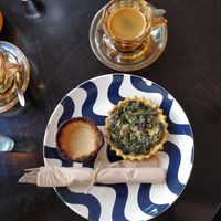 Vegan quiche and pastel de nata which were phenomenal at Odete Bakery in Porto