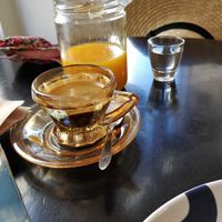 Espresso and the freshest orange juice at Odete Bakery in Porto