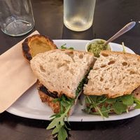Tofu "salmon" sandwich (7,50€) and pastel de nata (1,50€) at Odete Bakery in Porto