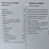 Menu at Odete Bakery in Porto